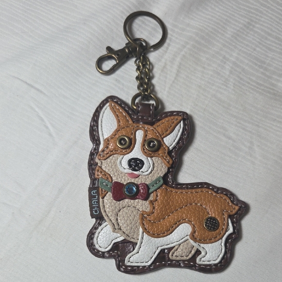 Chala Handbags - Chala Tan and White Corgi Keychain